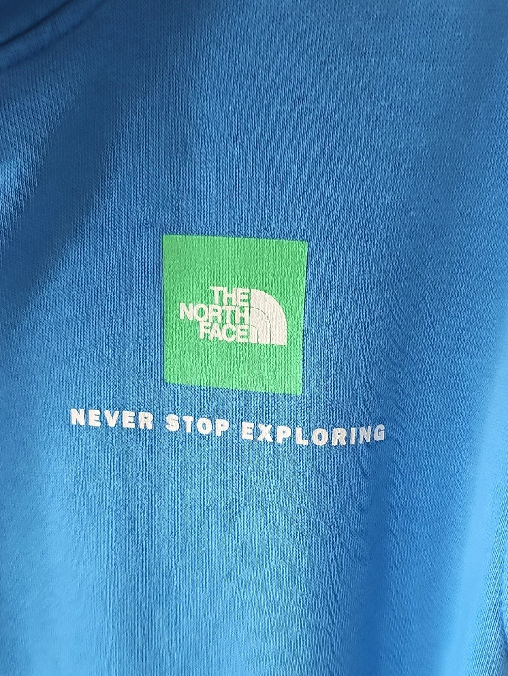 ​The North Face Never Stop Exploring Blue Hoodie Green Graphic Sweatshirt XL